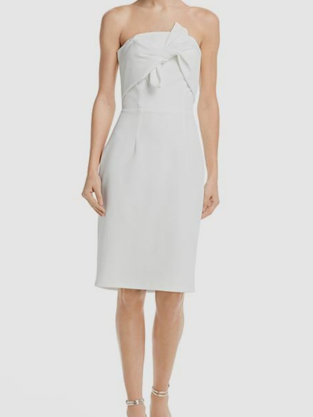 Aqua White Strapless Bow-Front Sheath Dress